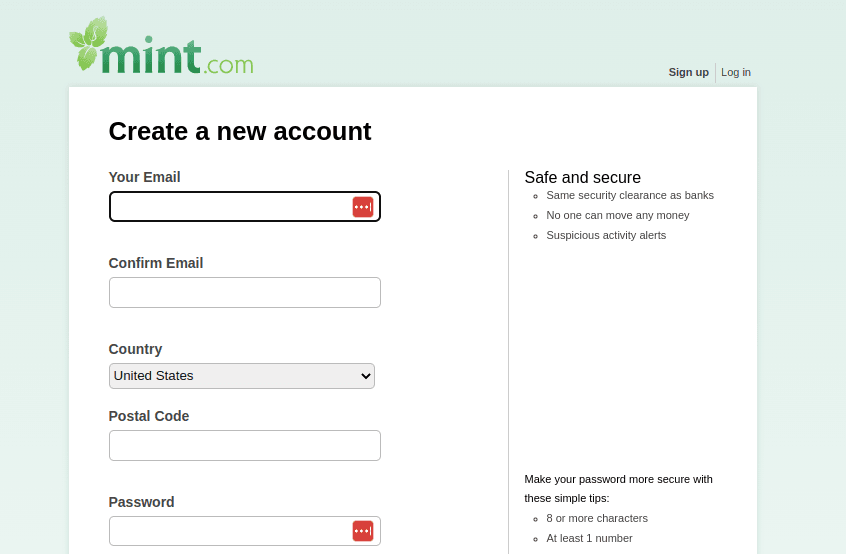 Image of project: Mint Sign Up Page